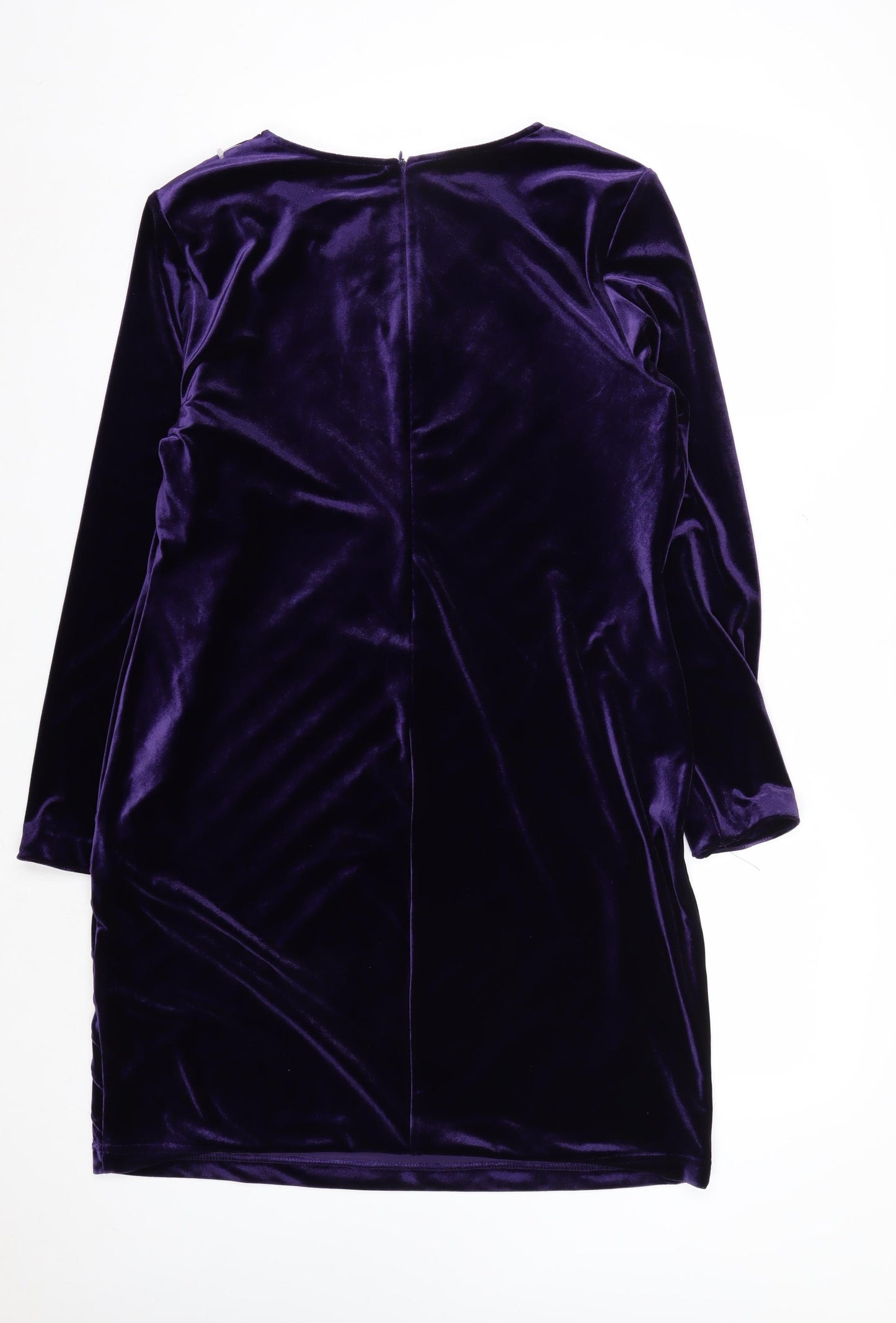 ALGO Women Purple Velvet Shift Dress Size 18 Knee Length V-Neck