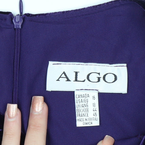 ALGO Women Purple Velvet Shift Dress Size 18 Knee Length V-Neck