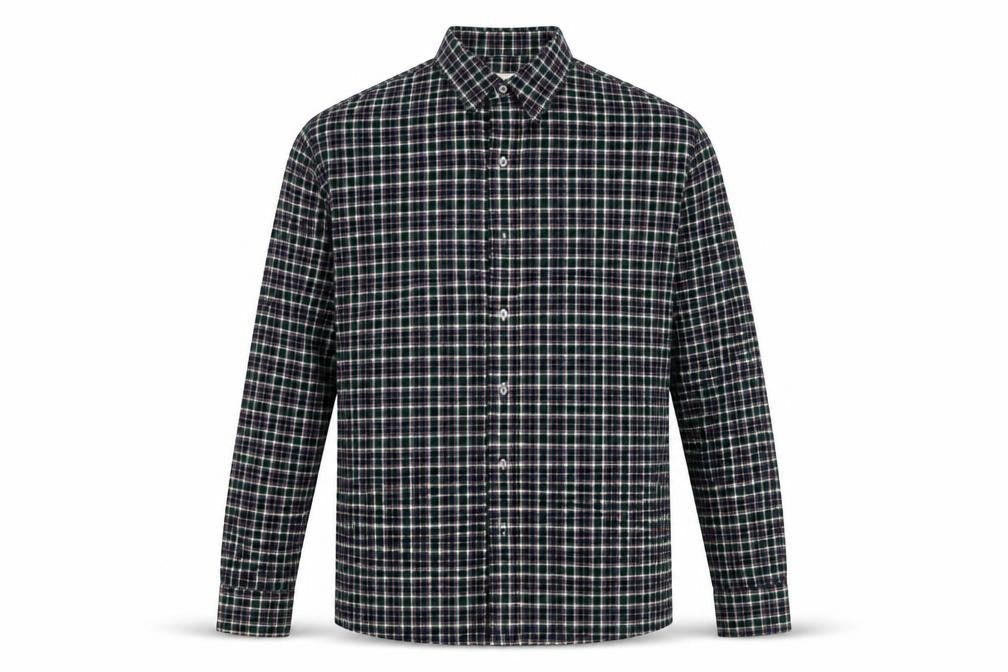 Front view of Executive Class by Evershine Men's Green Checked Flannel Shirt, size 42