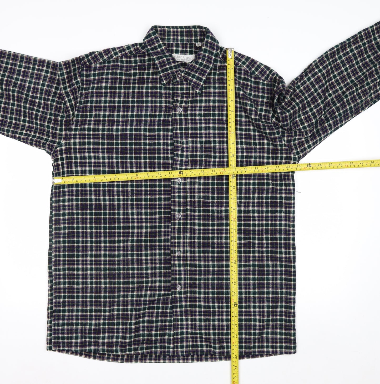 Executive Class by Evershine Men's Green Checked Flannel Shirt Size 42