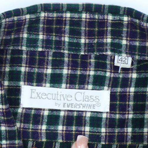 Executive Class by Evershine Men's Green Checked Flannel Shirt Size 42
