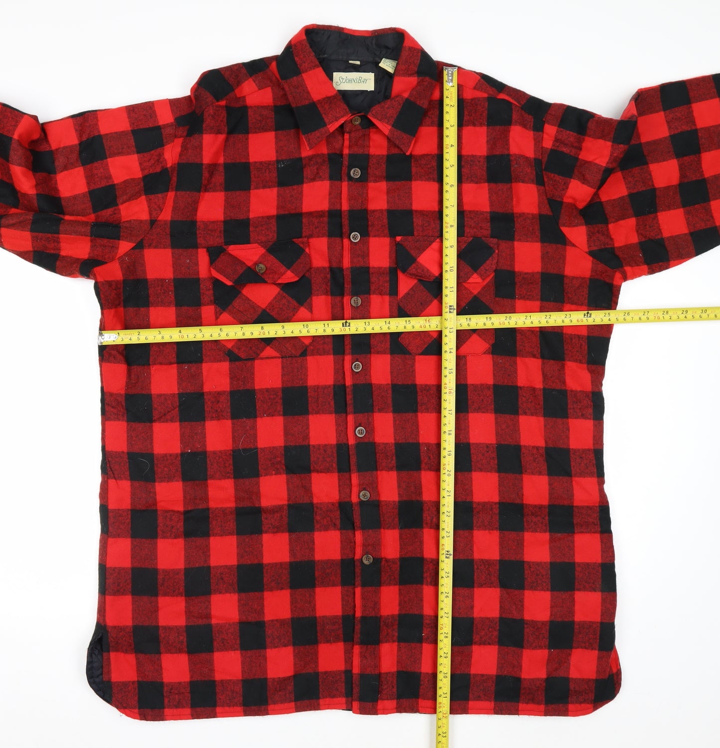 St. John’s Bay Men’s Red Black Check Flannel Shirt XL Vintage