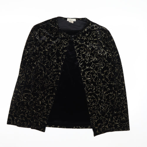 Notations Womens Black Velvet Glitter Embroidered Kimono Blouse L