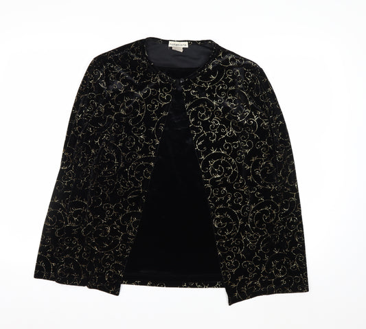 Notations Womens Black Velvet Glitter Embroidered Kimono Blouse L