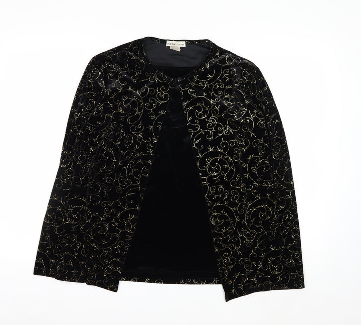 Notations Womens Black Velvet Glitter Embroidered Kimono Blouse L