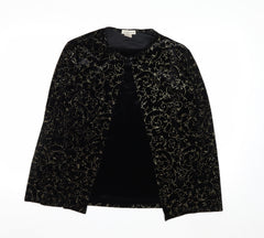 Notations Womens Black Velvet Glitter Embroidered Kimono Blouse L