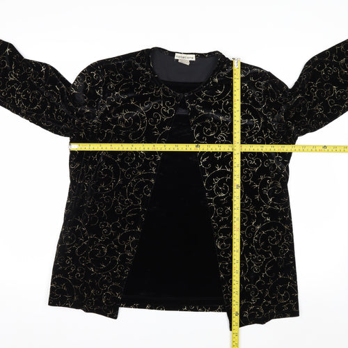 Notations Womens Black Velvet Glitter Embroidered Kimono Blouse L