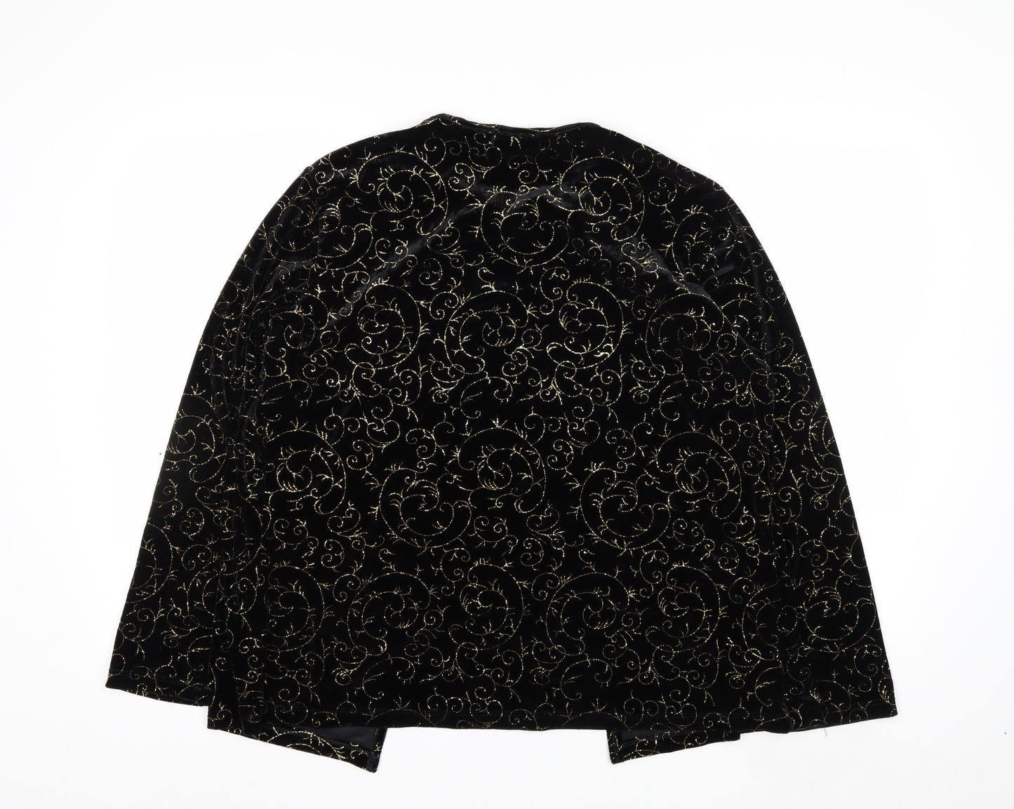 Notations Womens Black Velvet Glitter Embroidered Kimono Blouse L