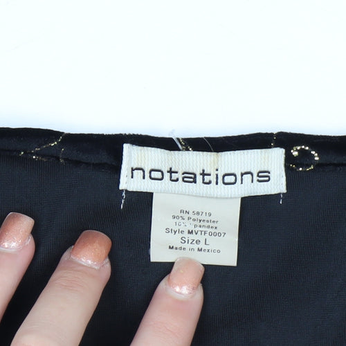 Notations Womens Black Velvet Glitter Embroidered Kimono Blouse L