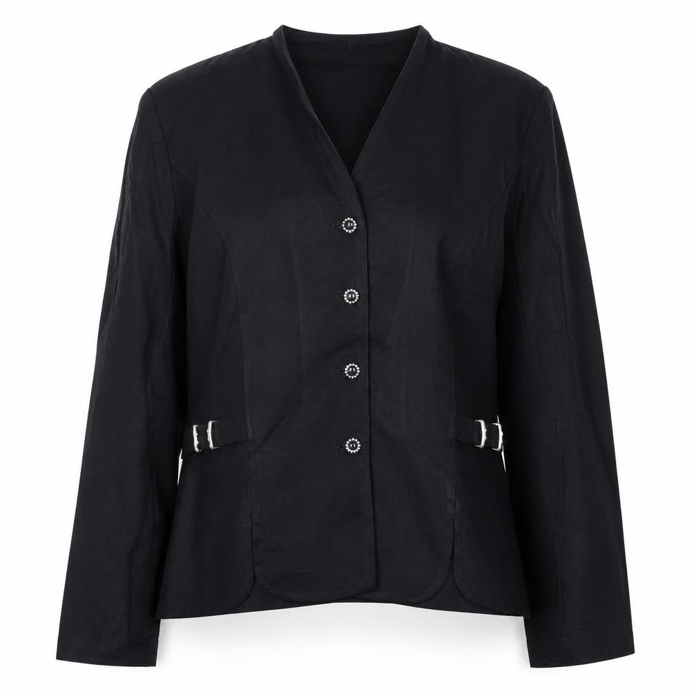 Front view of Perceptions by Irene B. Women's Black Blazer, size 12, Buttoned Waist Detail