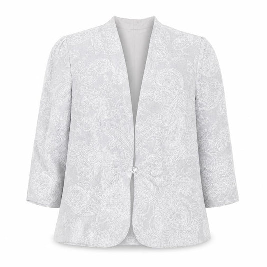 Front view of Alex Evenings Women’s Grey Paisley Single Breasted Blazer Petite SP