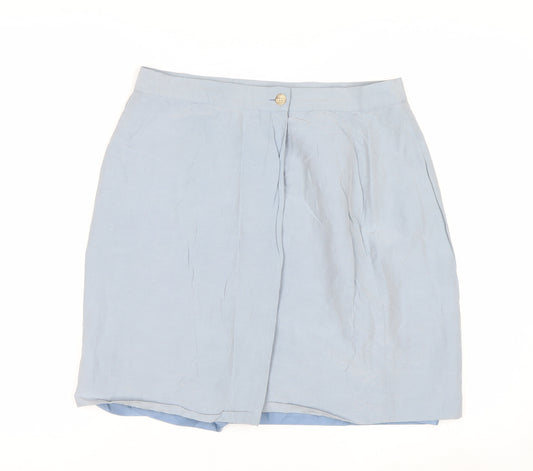 Talbots Womens Blue Silk Linen Pencil Skirt Size 14 Petite
