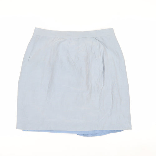 Talbots Womens Blue Silk Linen Pencil Skirt Size 14 Petite