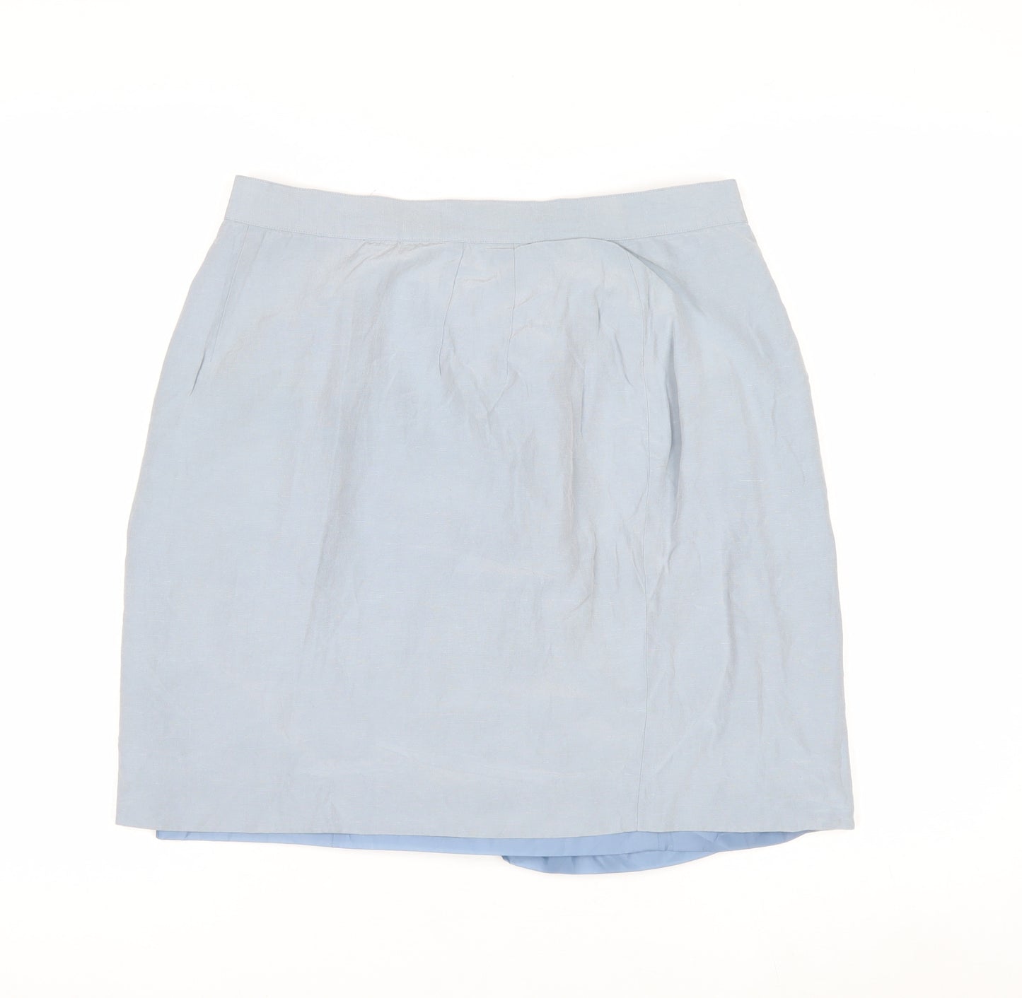 Talbots Womens Blue Silk Linen Pencil Skirt Size 14 Petite