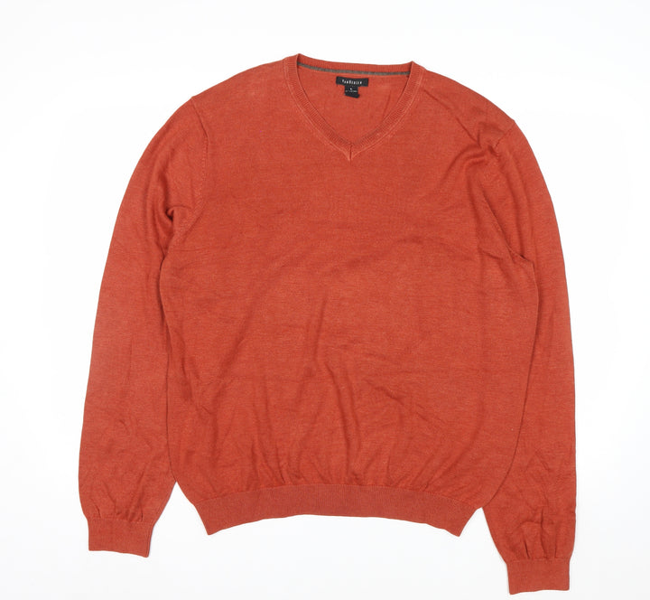 Van Heusen Men's Orange V-Neck Cotton Blend Jumper L
