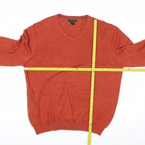 Van Heusen Men's Orange V-Neck Cotton Blend Jumper L
