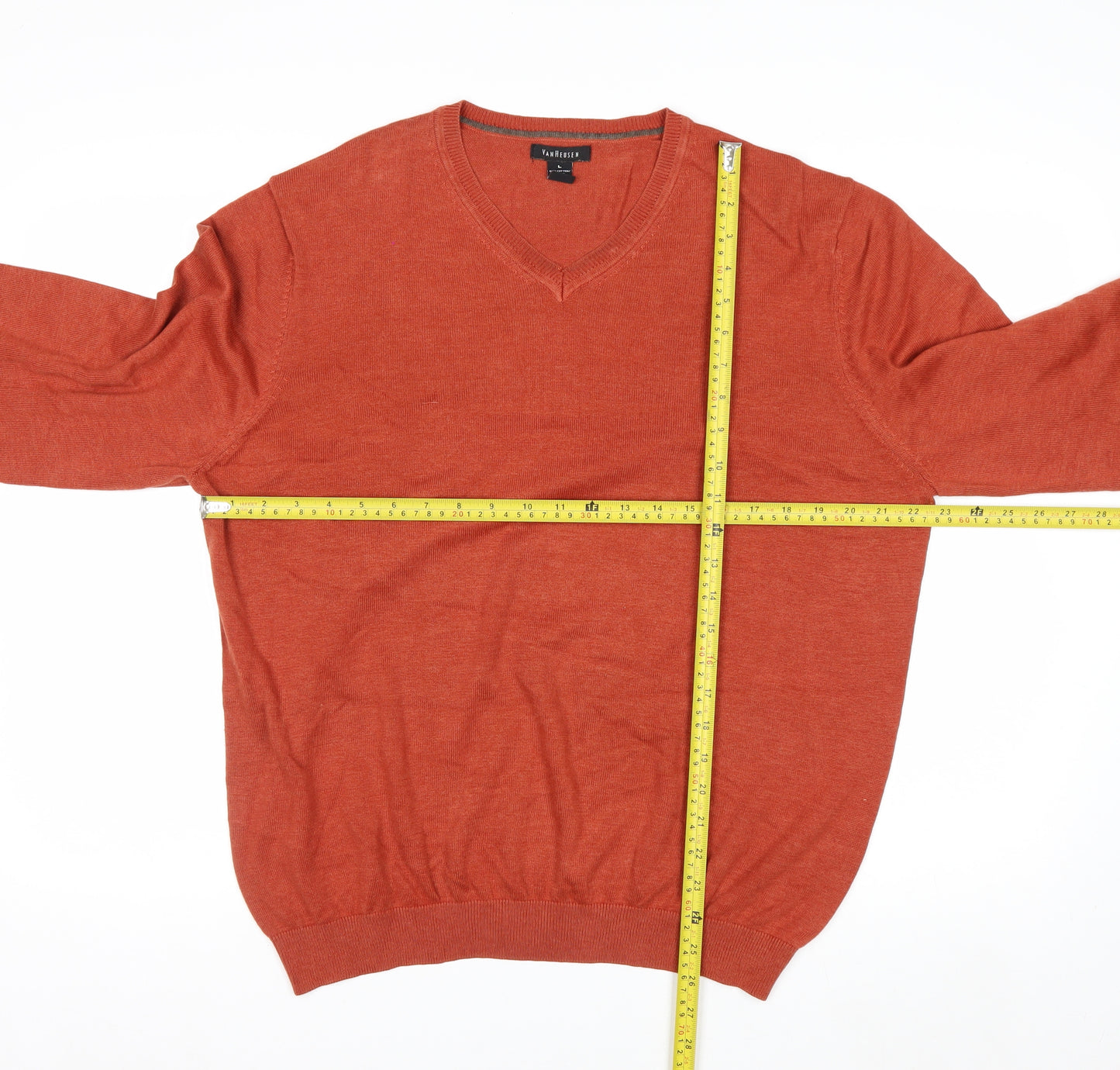 Van Heusen Men's Orange V-Neck Cotton Blend Jumper L