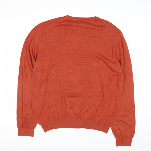 Van Heusen Men's Orange V-Neck Cotton Blend Jumper L