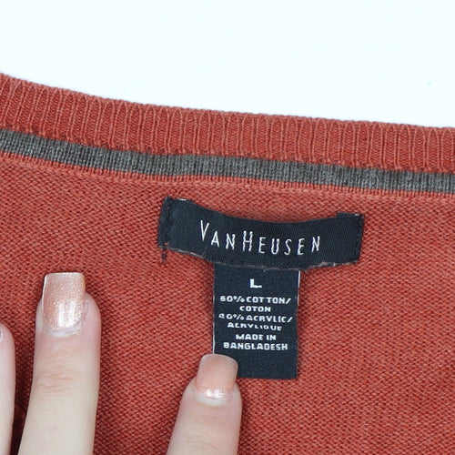 Van Heusen Men's Orange V-Neck Cotton Blend Jumper L
