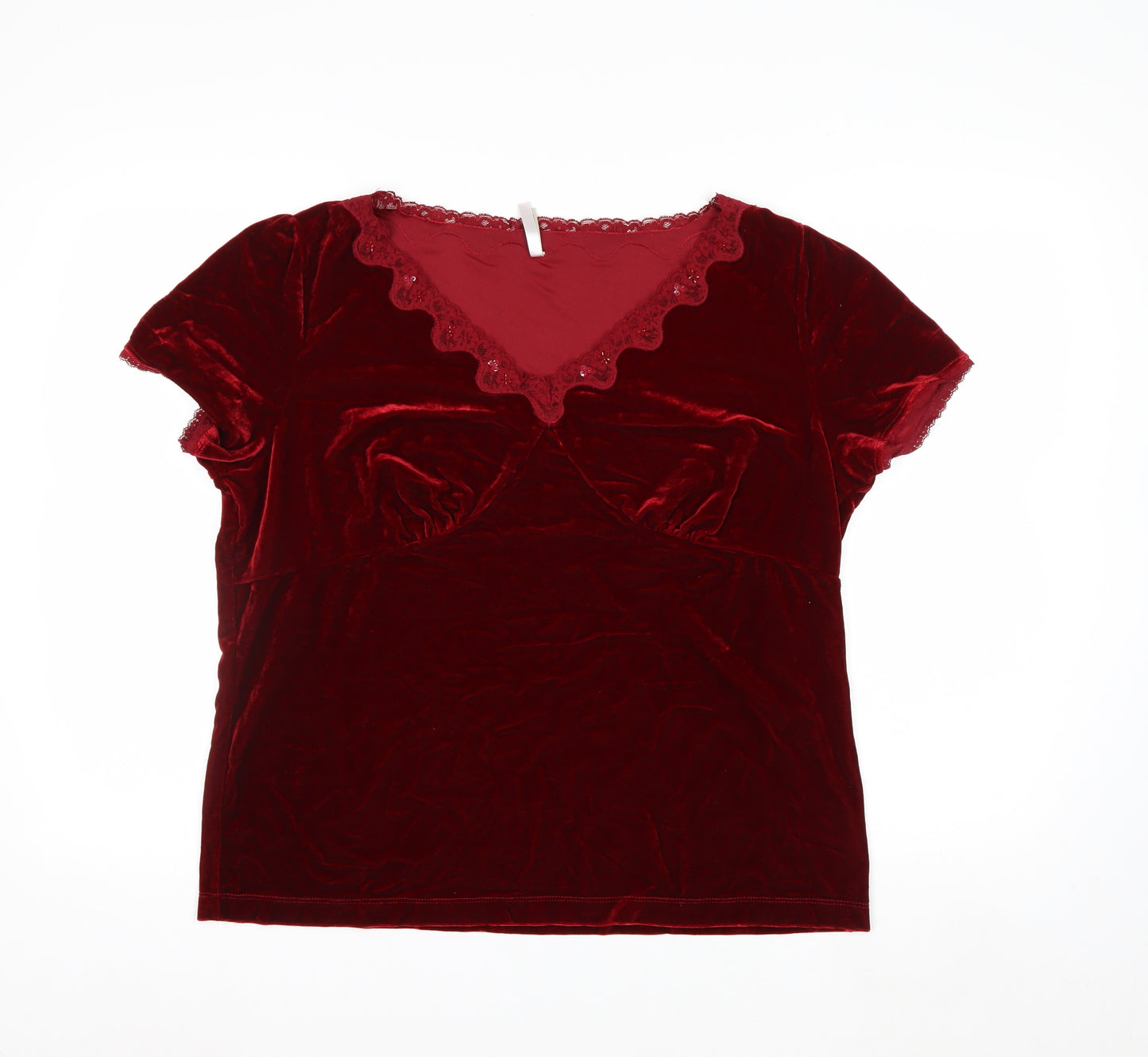 White Stag Women’s Red Velvet Lace V-Neck Short Sleeve Blouse XL