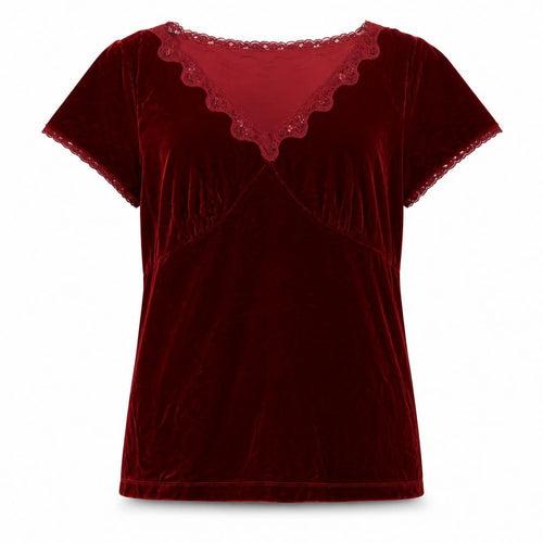 White Stag Women’s Red Velvet Lace V-Neck Short Sleeve Blouse XL