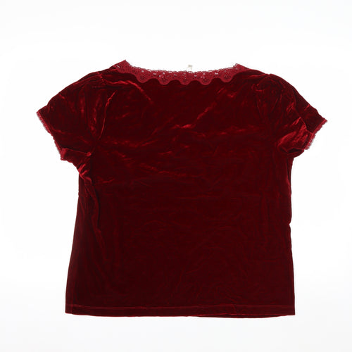White Stag Women’s Red Velvet Lace V-Neck Short Sleeve Blouse XL