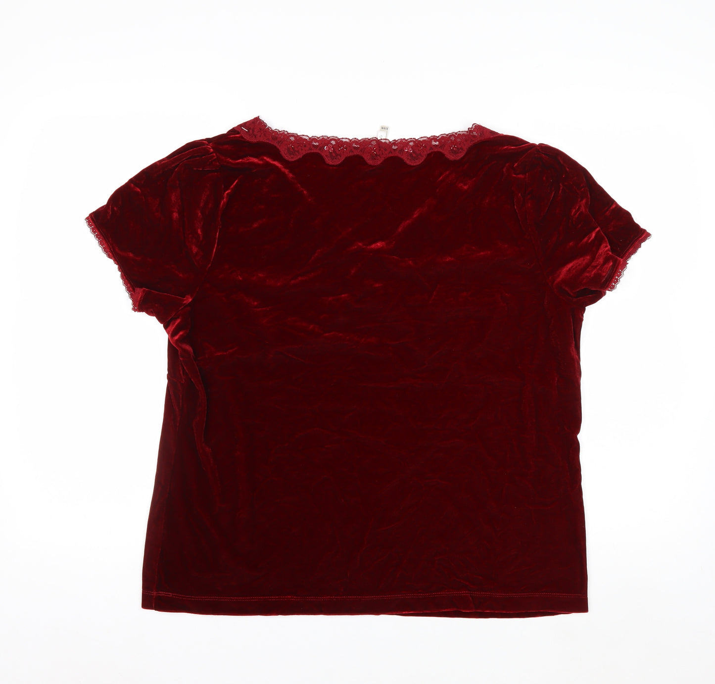 White Stag Women’s Red Velvet Lace V-Neck Short Sleeve Blouse XL