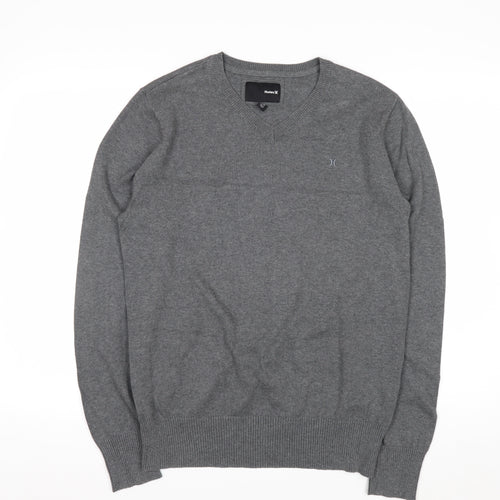 Hurley Men Grey V-Neck Cotton Pullover Jumper Medium