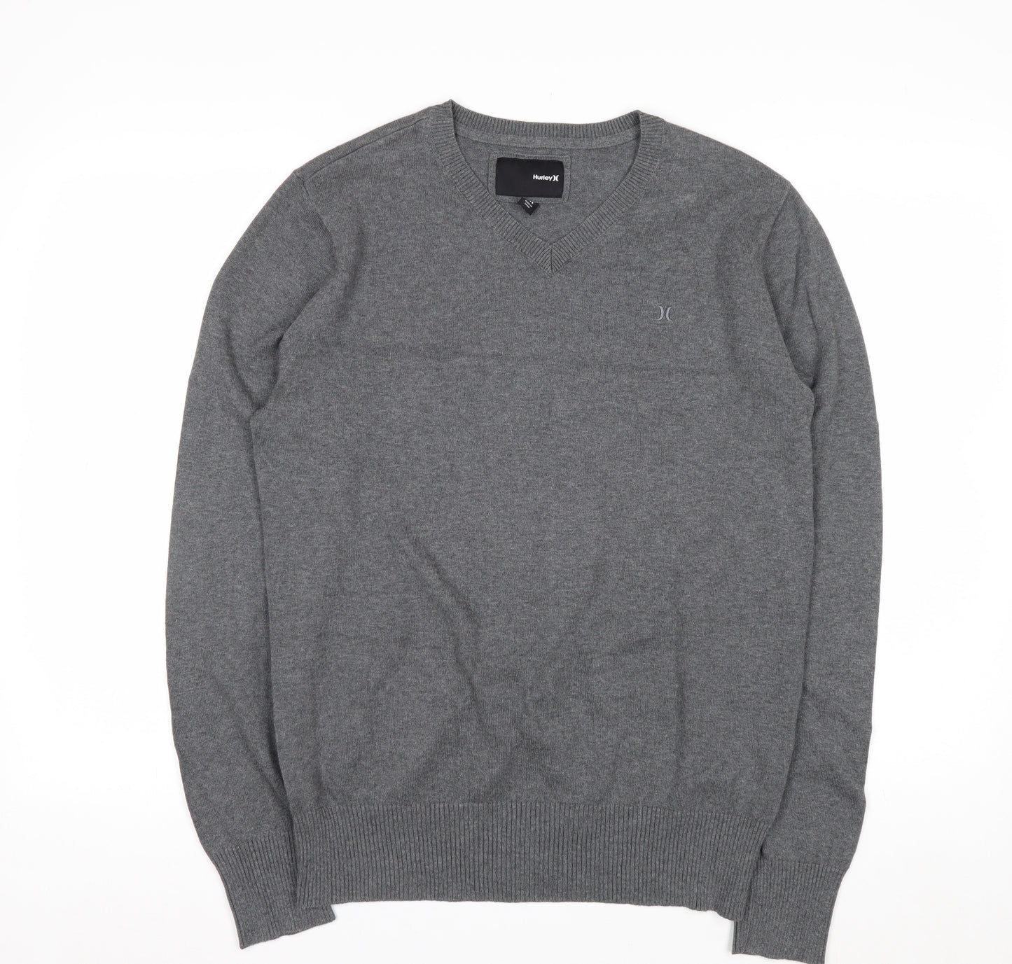 Hurley Men Grey V-Neck Cotton Pullover Jumper Medium