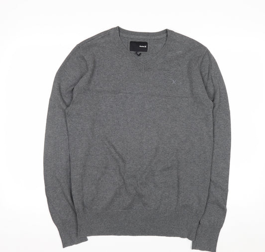 Hurley Men Grey V-Neck Cotton Pullover Jumper Medium