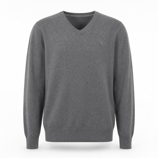 Front view of Hurley Men Grey V-Neck Cotton jumper Medium