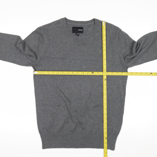 Hurley Men Grey V-Neck Cotton Pullover Jumper Medium