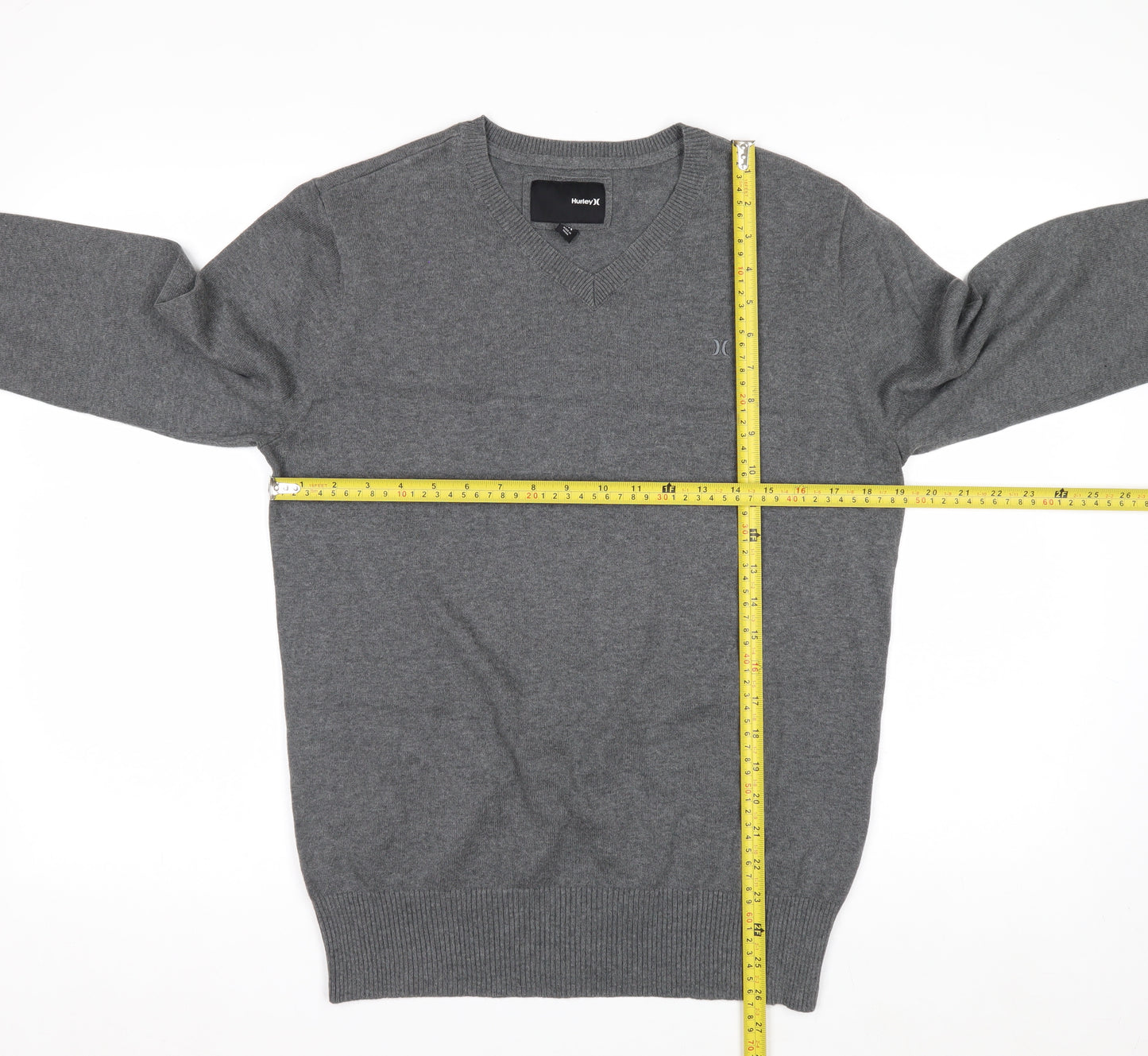 Hurley Men Grey V-Neck Cotton Pullover Jumper Medium