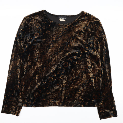 Libra Women's Brown Floral Velvet Long Sleeve Blouse Size XL
