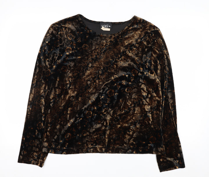 Libra Women's Brown Floral Velvet Long Sleeve Blouse Size XL