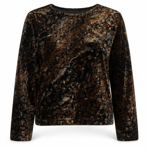 Libra Women's Brown Floral Velvet Long Sleeve Blouse Size XL