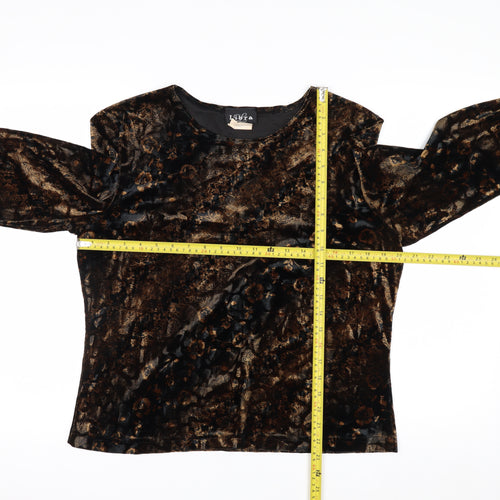 Libra Women's Brown Floral Velvet Long Sleeve Blouse Size XL