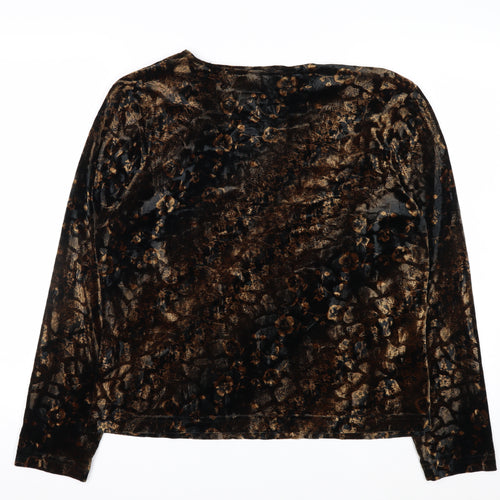 Libra Women's Brown Floral Velvet Long Sleeve Blouse Size XL