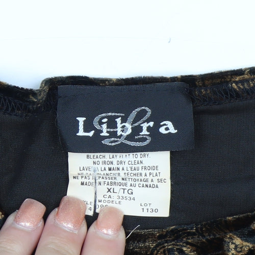 Libra Women's Brown Floral Velvet Long Sleeve Blouse Size XL