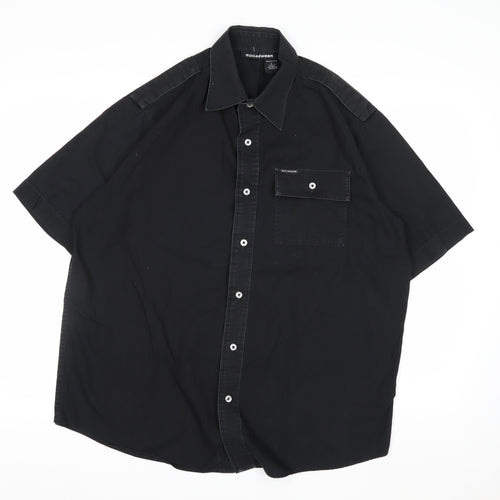 Rocawear Men's Black Cotton Short Sleeve Button-Up Shirt L
