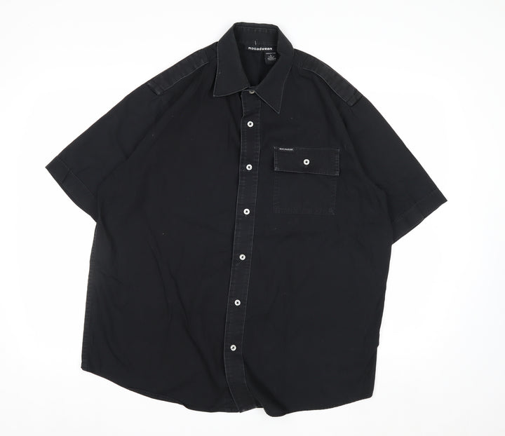 Rocawear Men's Black Cotton Short Sleeve Button-Up Shirt L