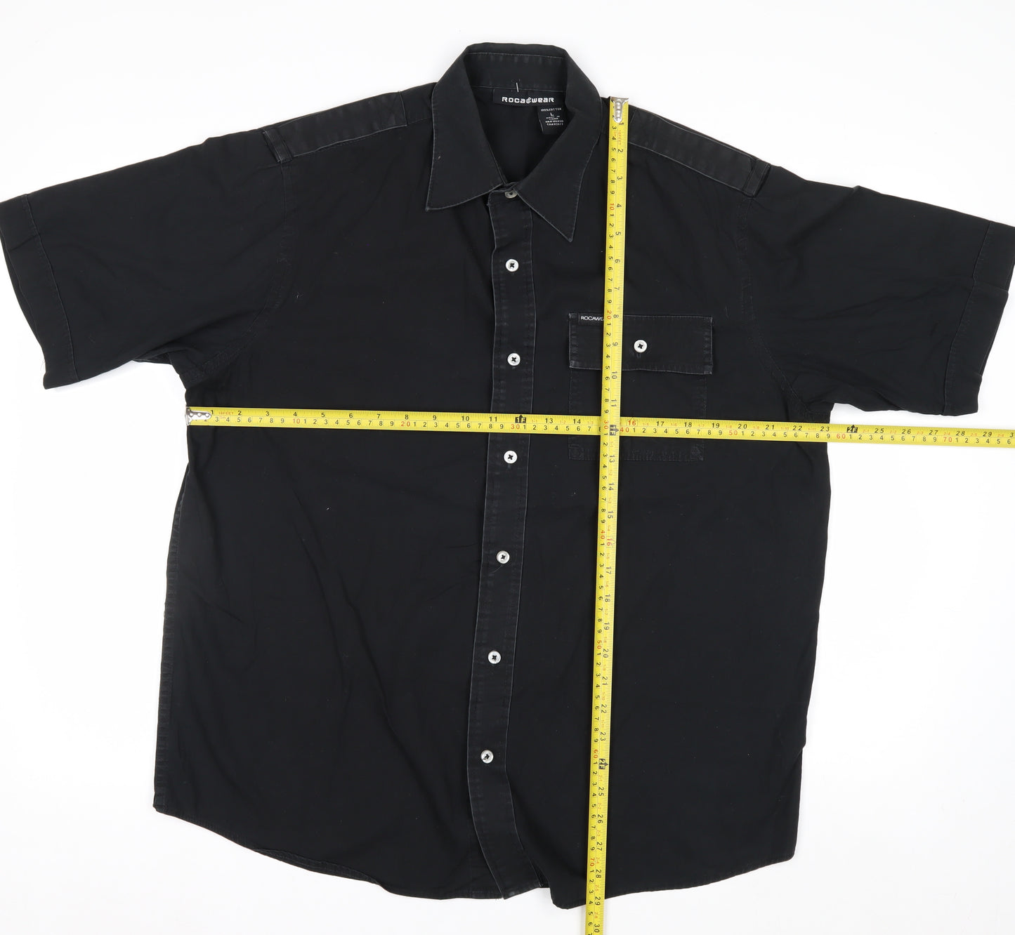 Rocawear Men's Black Cotton Short Sleeve Button-Up Shirt L