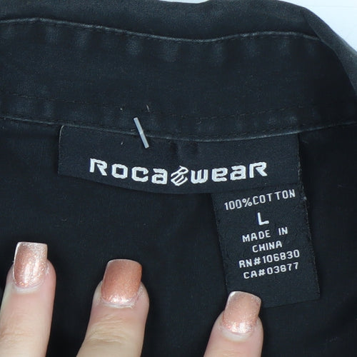 Rocawear Men's Black Cotton Short Sleeve Button-Up Shirt L