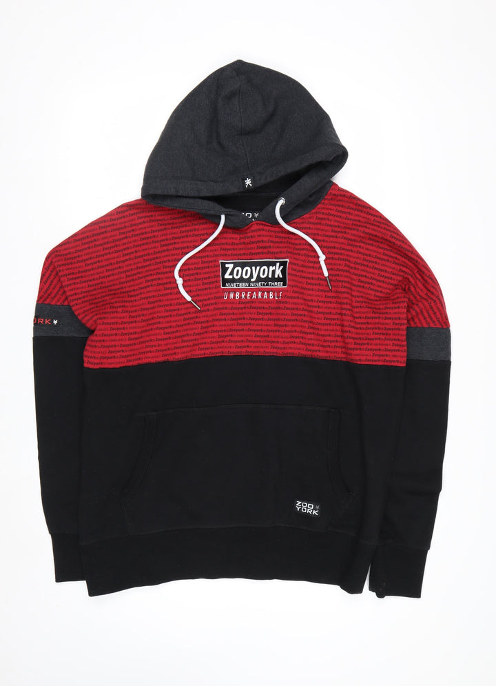 Zoo York Men's Black Red Grey Pullover Hoodie Size L Urban Skate Style