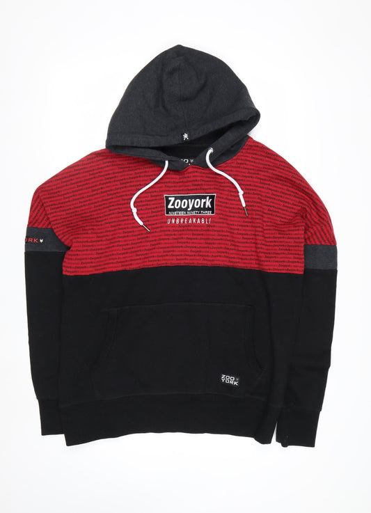 Zoo York Men's Black Red Grey Pullover Hoodie Size L Urban Skate Style