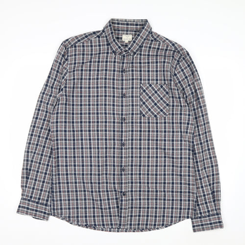 Easy 1973 Men's Blue Checked Cotton Long Sleeve Button-Up Shirt Size L