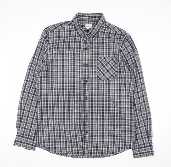 Easy 1973 Men's Blue Checked Cotton Long Sleeve Button-Up Shirt Size L