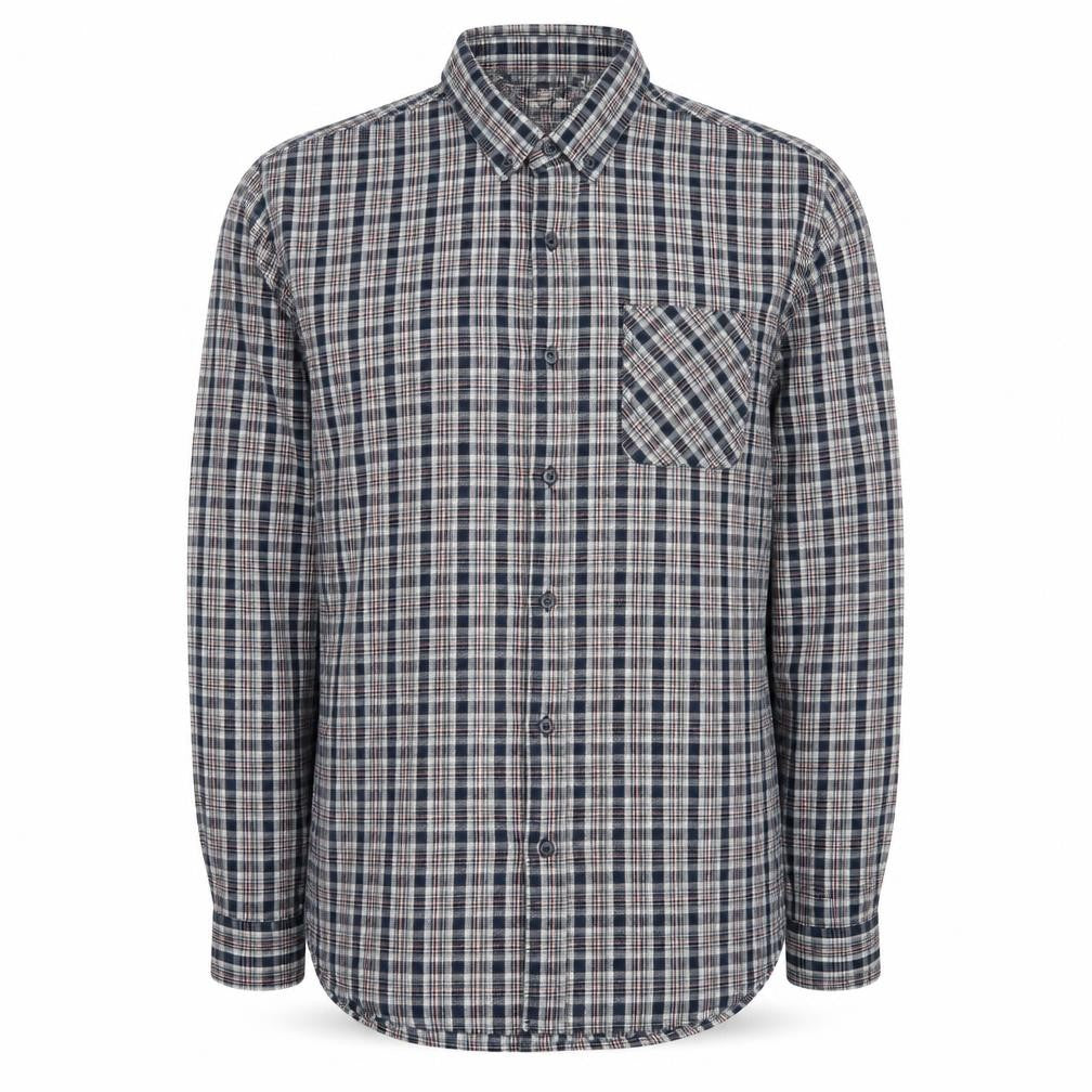 Front view of Easy 1973 Men's Blue Checked Cotton Long Sleeve Button-Up Shirt, size L