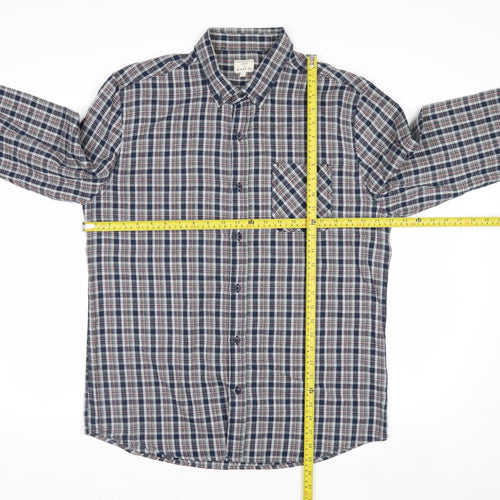 Easy 1973 Men's Blue Checked Cotton Long Sleeve Button-Up Shirt Size L