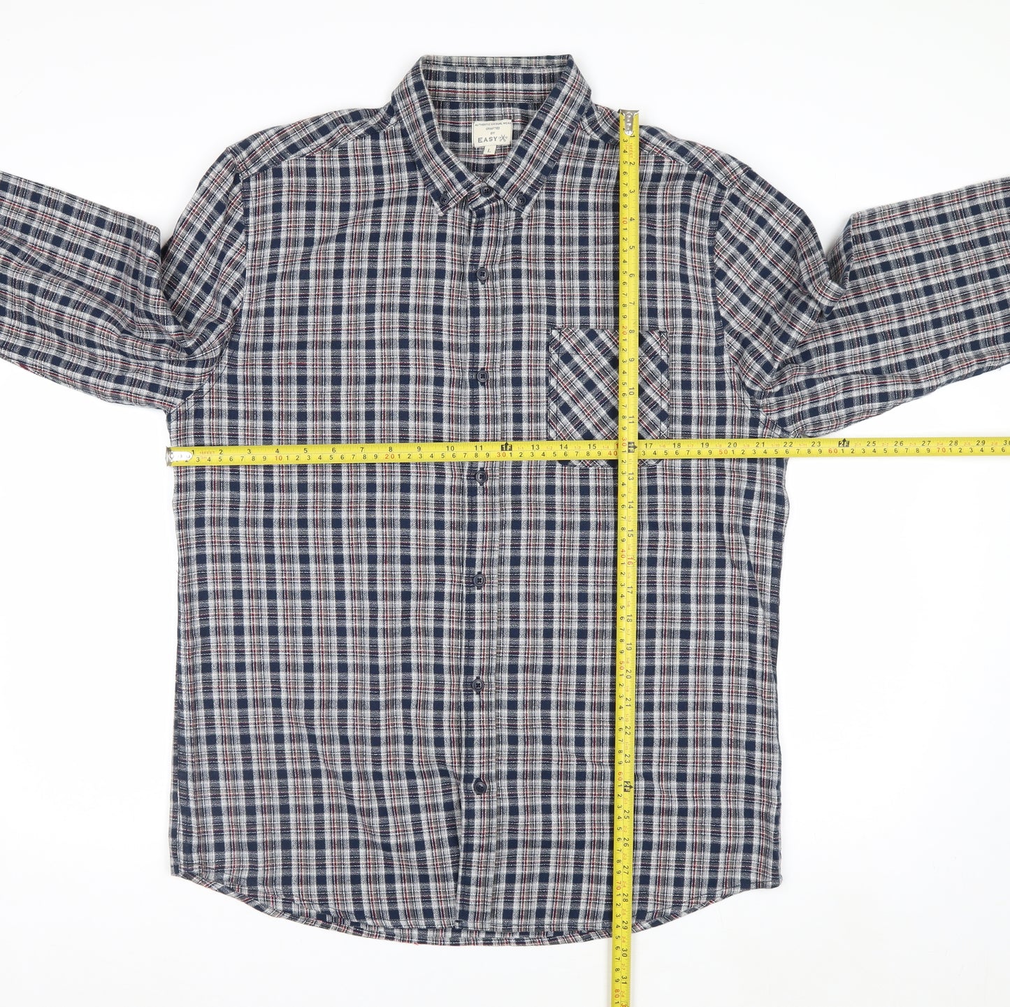Easy 1973 Men's Blue Checked Cotton Long Sleeve Button-Up Shirt Size L